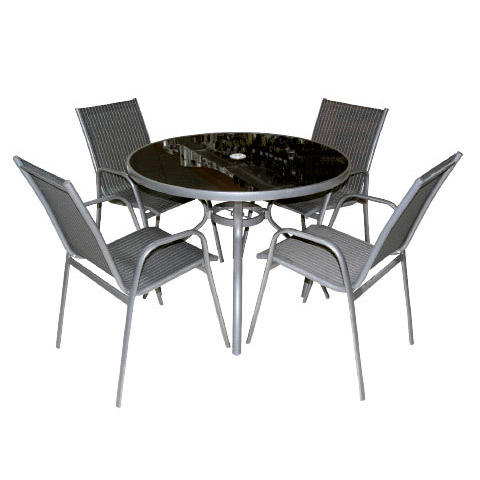 MESA JARDIN ALUMINIO/CRISTAL NEGRO REDONDA MENORCA