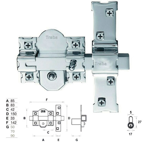 CERROJO TRABA 301-R/80 NIQUELADO