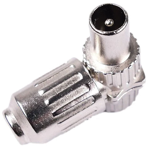 CONECTOR ANGULAR DE ANTENA TV BLINDADO MACHO BOLSA 1 UD