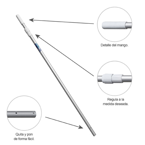PERTIGA P/LIMPIAFONDOS TELESCOPICA 1,35-2,40M PALOMILLA+CLIP