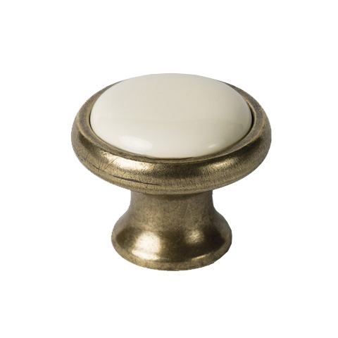 POMO MUEBLE PORCELANA BEIGE BRONCE ENVEJ. ARO 37MM