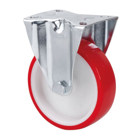 RUEDA INDUSTRIA C/PLACA FIJA PU ROJO