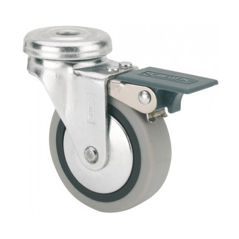RUEDA MOBILIARIO AGUJERO FRENO GOMA GRIS M10