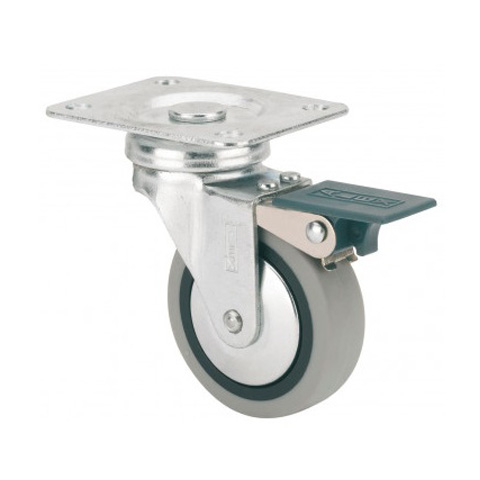 RUEDA MOBILIARIO C/PLACA GIRATORIA FRENO GOMA GRIS 40MM TW0158