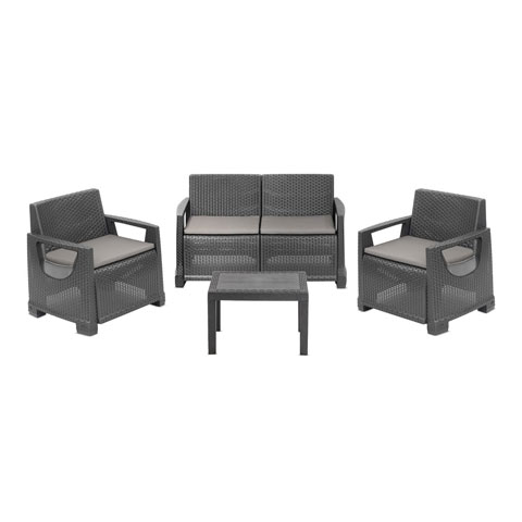 CONJUNTO JARDIN RESINA C/COJINES ANTRACITA VARENNA