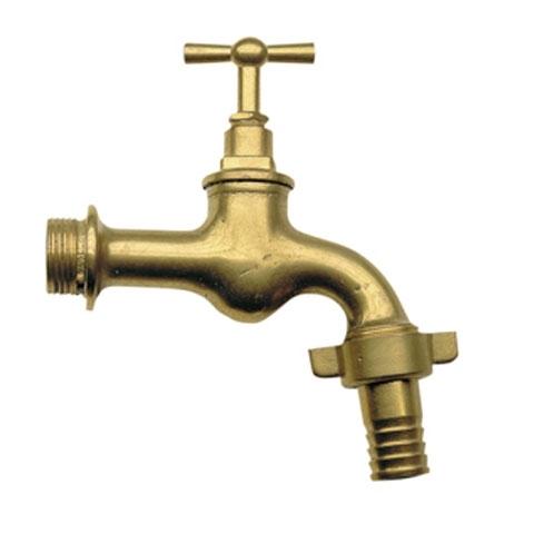 GRIFO CODO LATON PULIDO CON RACOR MANGUERA 1/2"