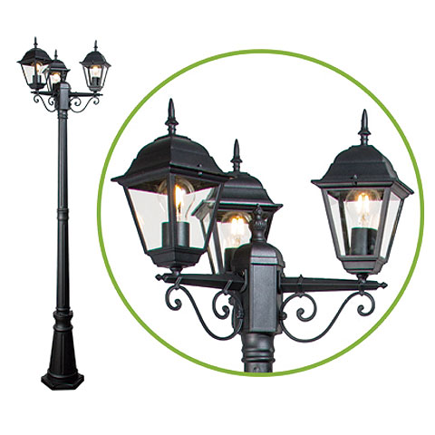 FAROLA 4 CARAS 3 LUCES AZALEA ALUMINIO NEGRO 2,08M