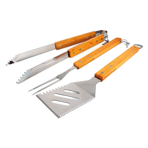 SET BARBACOA 3 PIEZAS INOX MANGO MADERA GARDEN DE LUXE
